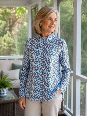 Speculation Women's Top Blouse Pullover Long Sleeves Mock Neck Paisley Size M